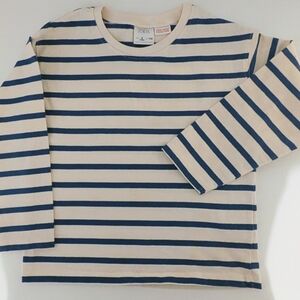 Zara Kids Navy and Cream Striped Long Sleeve Tee Nwt Unisex